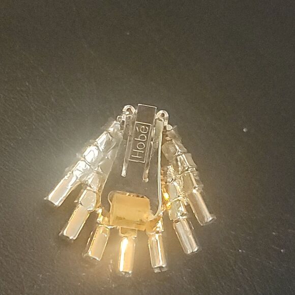 Resplendent AB Rhinestone Crystal Baguette Clip Earrings Hobe Gold Plt MCM VTG - Picture 14 of 14